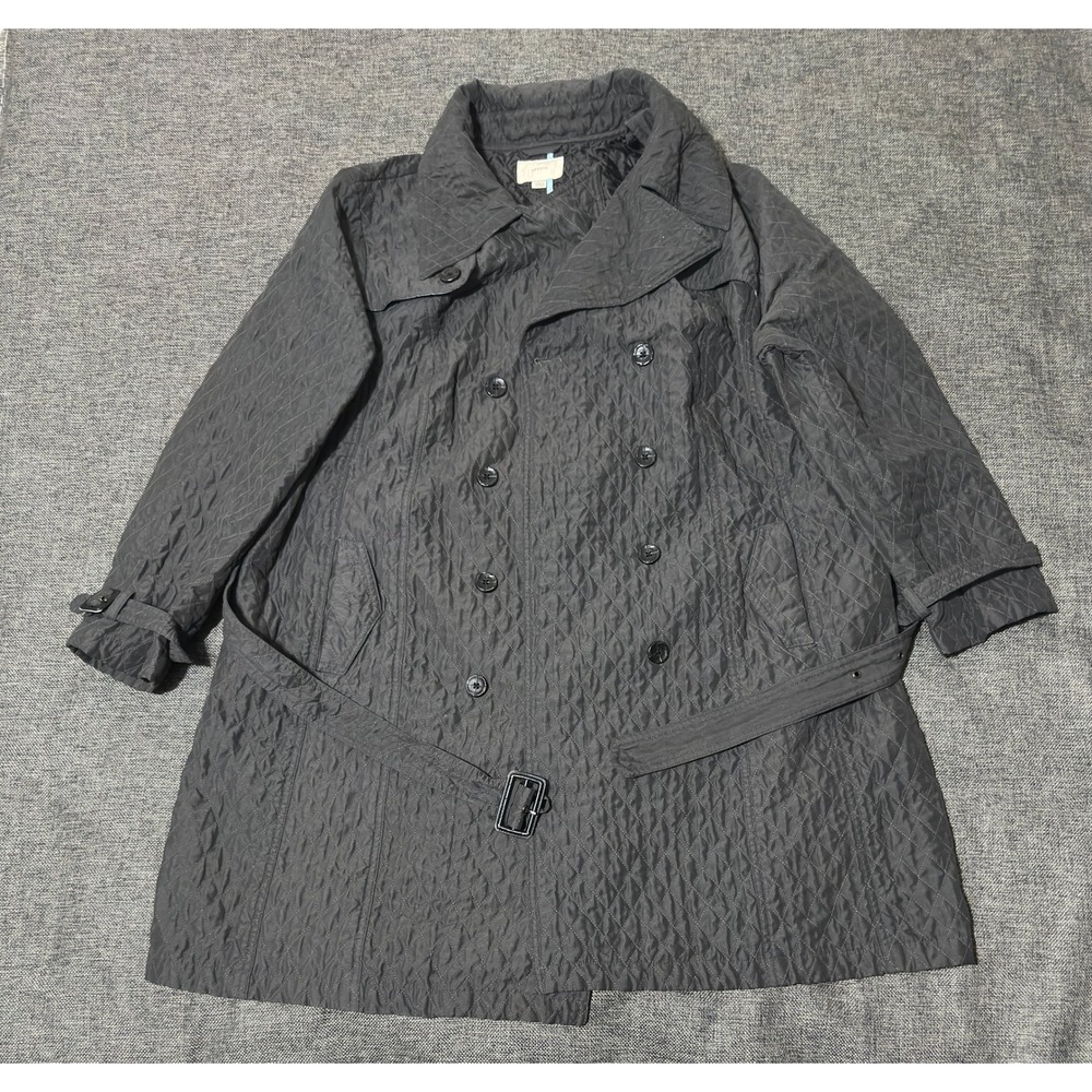 Merona Womens 24W/26W Trench Coat Quilted Double Breasted Belted Gray
